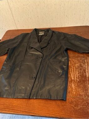 Global Identity G-III Leather Jacket Women's L Black Long RN-54163 Vintage